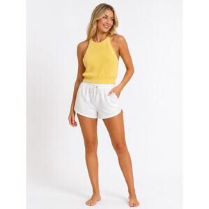 Womens Yellow Ribbed Halter Tank Top Cropped Knit Forever21 Large